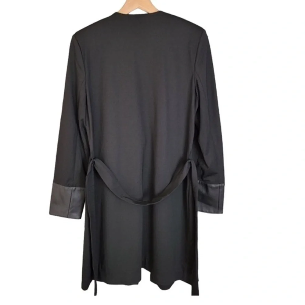Calvin Klein Women's Faux Leather Trim Belted Cardigan Black Size 4
